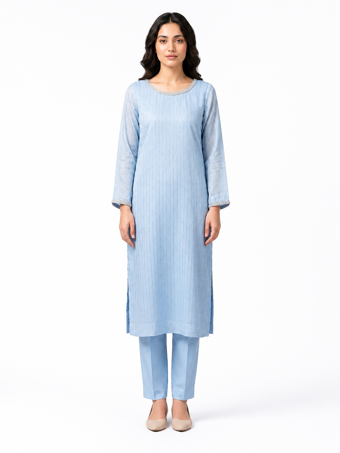 Ice Blue Embroidered Lawn 2-Piece Suit - Image 3