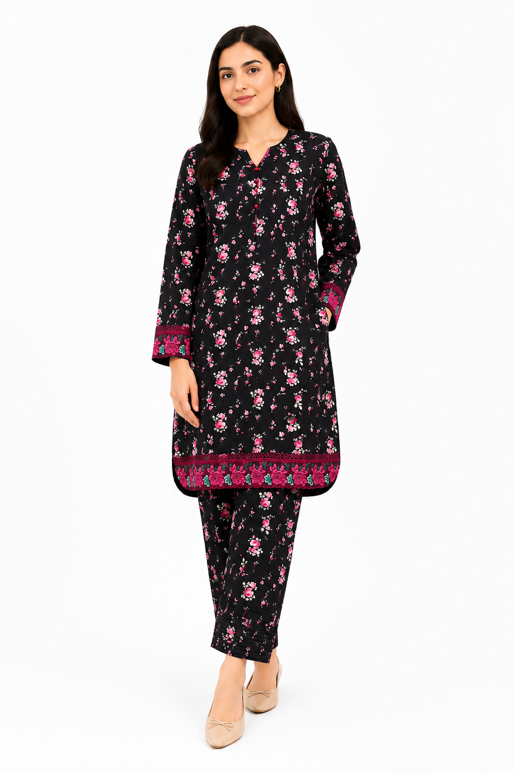 Black Floral Printed Lawn 2-Piece Suit