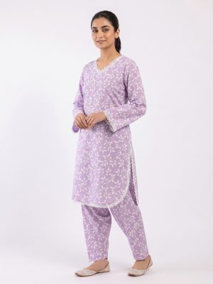 Lavender Leaf Print 2-Piece Suit