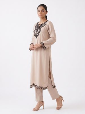 Embroidered Beige 2-Piece Suit